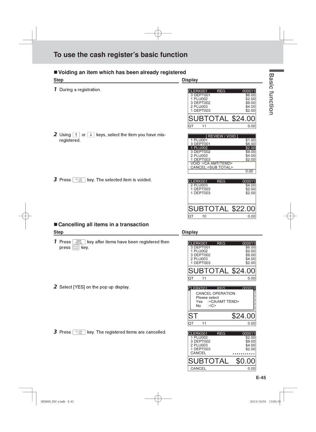 Casio PCR-T520, SE-S400  Voiding an item which has been already registered,  Cancelling all items in a transaction 