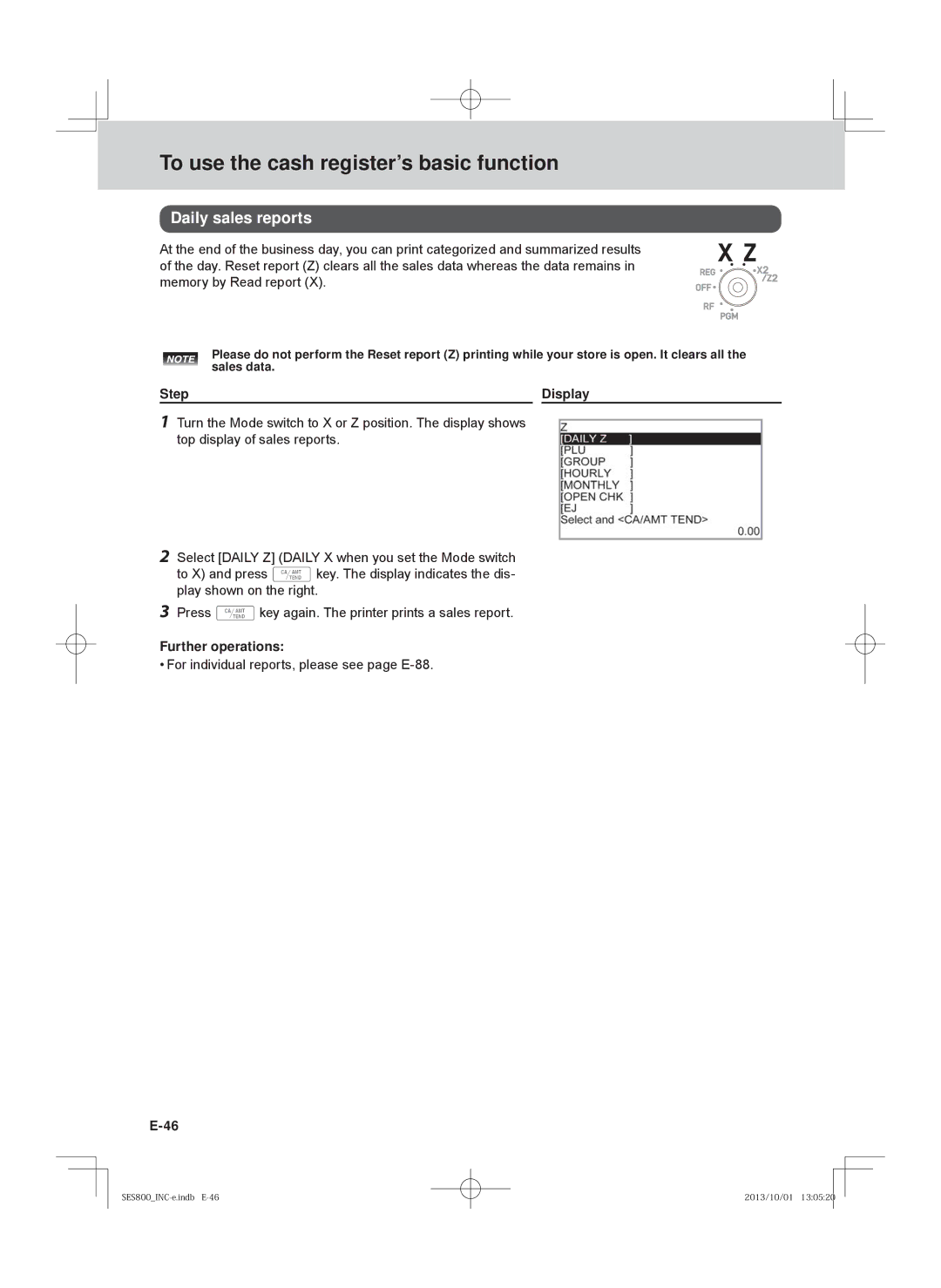 Casio SE-S800, SE-S400, PCR-T520, PCR-T500 user manual Daily sales reports, Further operations 