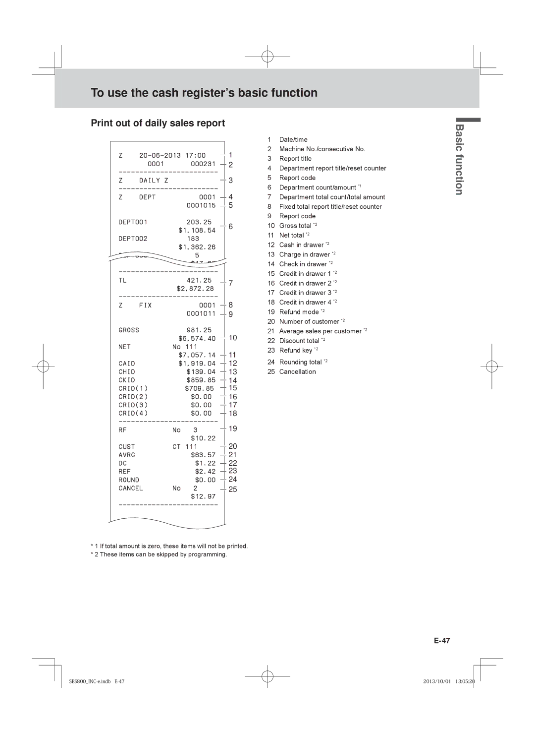 Casio PCR-T500, SE-S400, PCR-T520, SE-S800 user manual Print out of daily sales report, Daily Z 