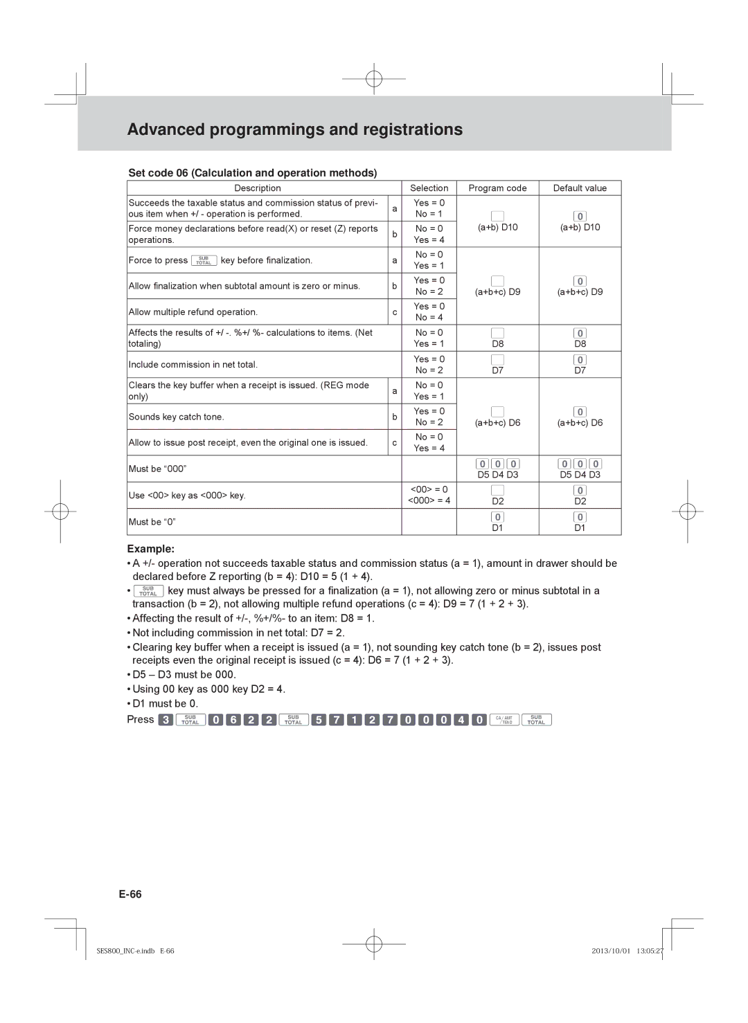 Casio SE-S800, SE-S400, PCR-T520, PCR-T500 user manual Set code 06 Calculation and operation methods 