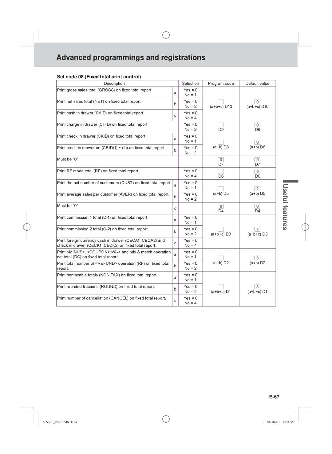 Casio PCR-T500, SE-S400, PCR-T520, SE-S800 user manual Set code 08 Fixed total print control 