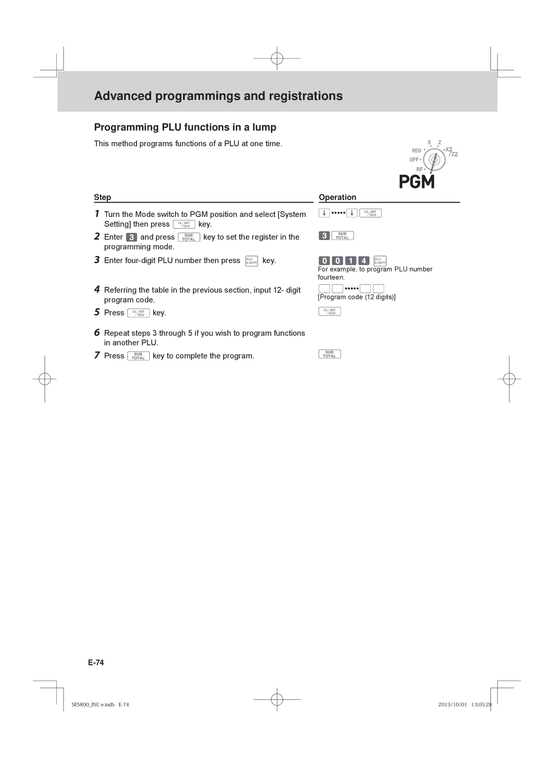 Casio SE-S800, SE-S400, PCR-T520, PCR-T500 user manual Programming PLU functions in a lump 