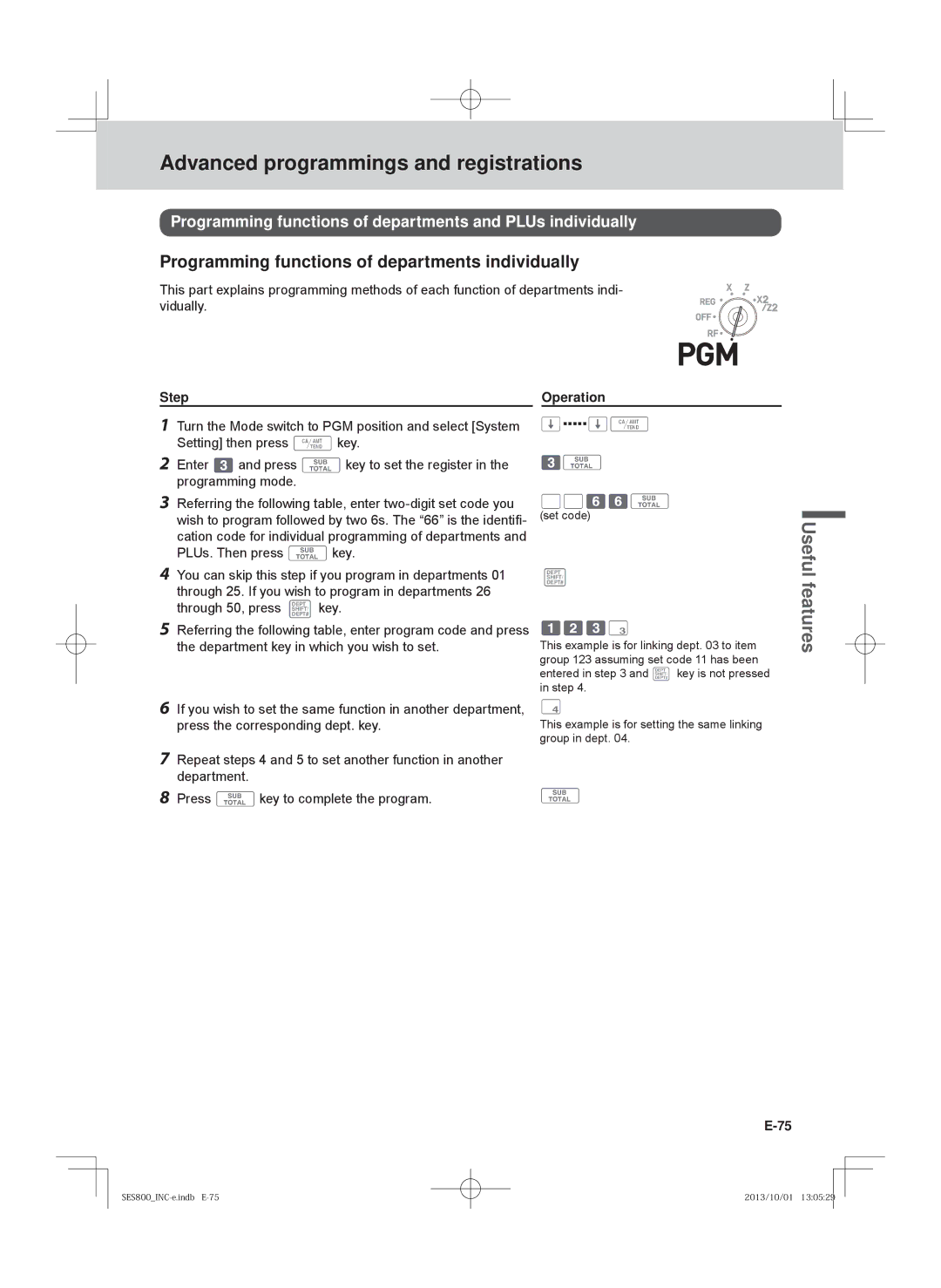 Casio PCR-T500, SE-S400, PCR-T520, SE-S800 user manual Programming functions of departments individually 