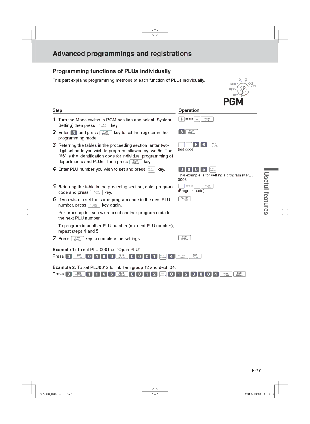 Casio PCR-T520, SE-S400, SE-S800, PCR-T500 user manual Programming functions of PLUs individually 