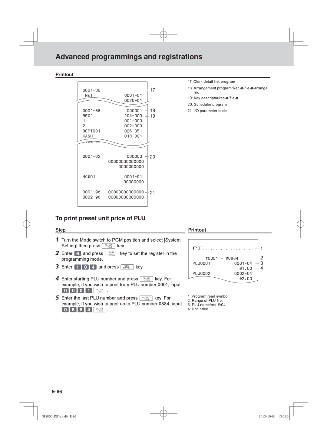 Casio SE-S800, SE-S400, PCR-T520, PCR-T500 user manual To print preset unit price of PLU 