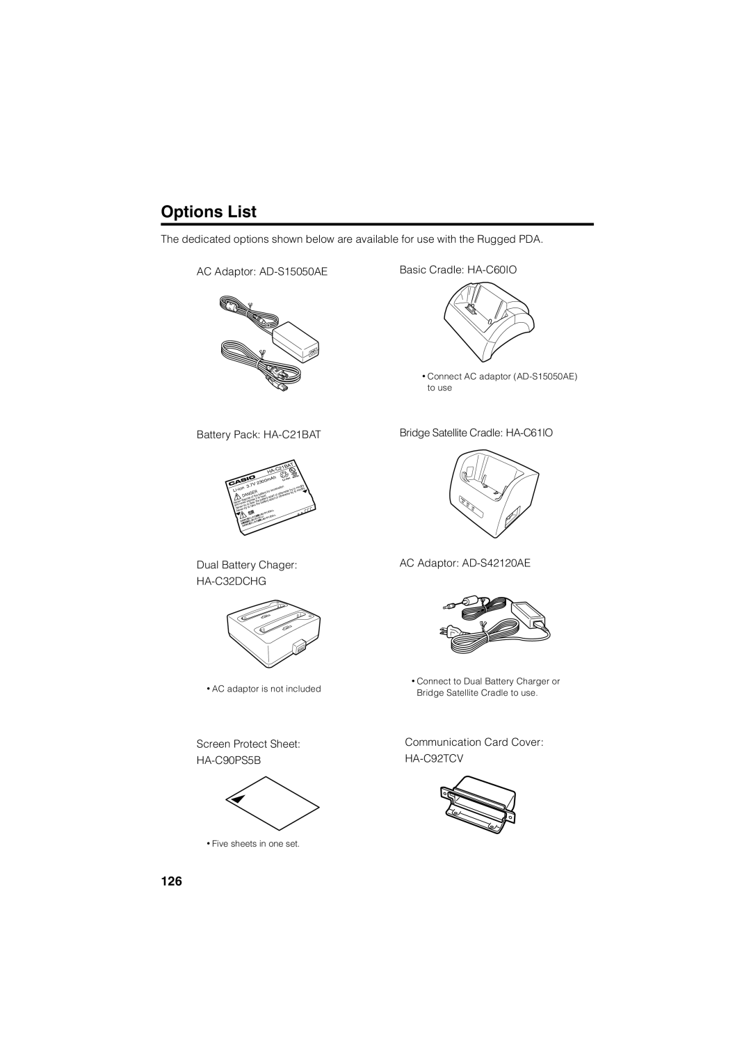 Casio Stylus manual Options List, C21B AT 2300mAh Ion 