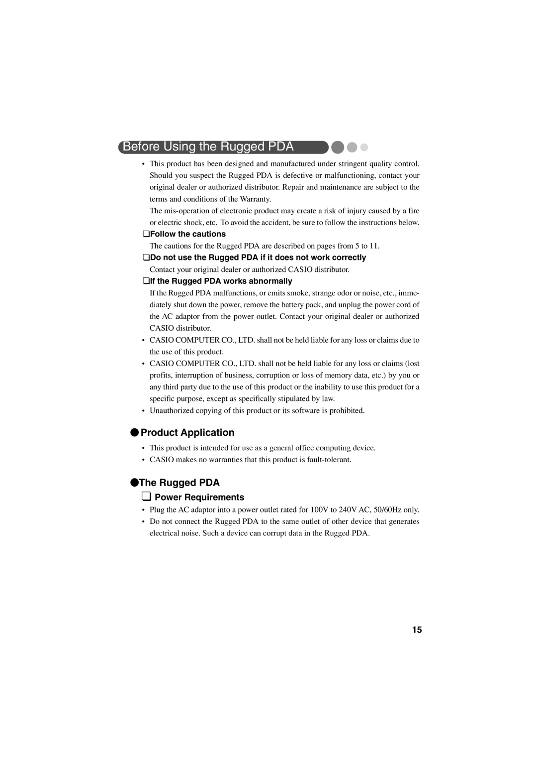 Casio Stylus manual Before Using the Rugged PDA 