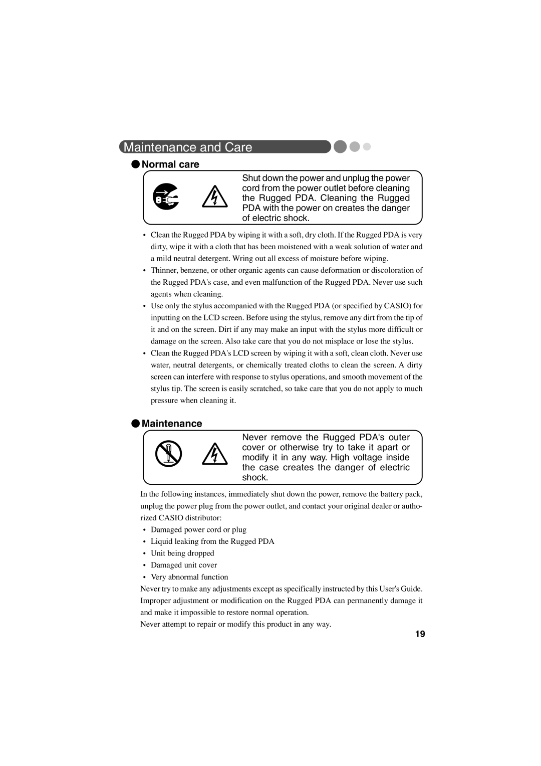 Casio Stylus manual Maintenance and Care 