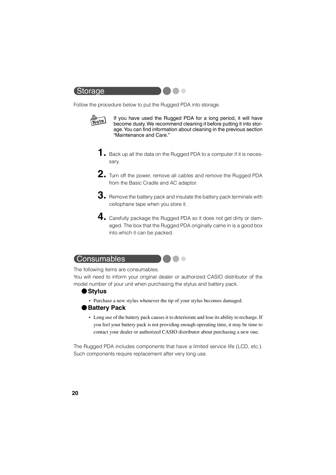 Casio Stylus manual Storage 