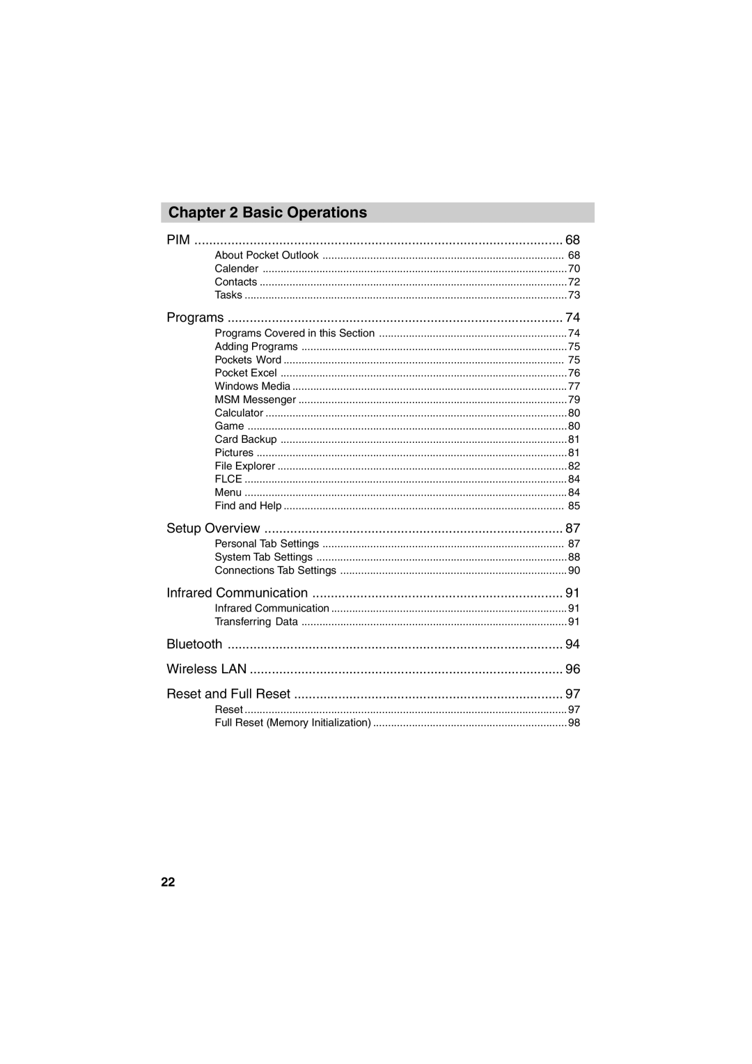 Casio Stylus manual Setup Overview, Infrared Communication, Reset and Full Reset 