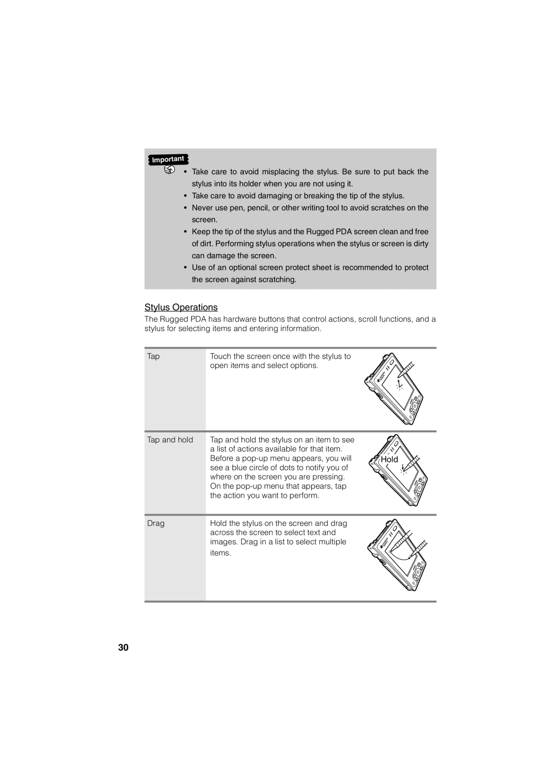 Casio manual Stylus Operations 