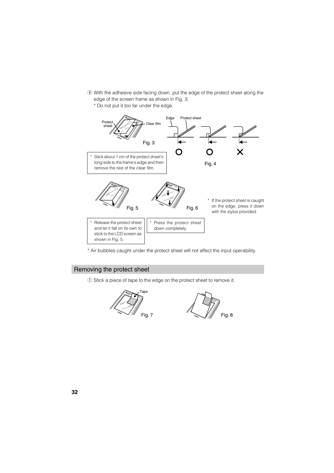 Casio Stylus manual Removing the protect sheet, With the stylus provided 