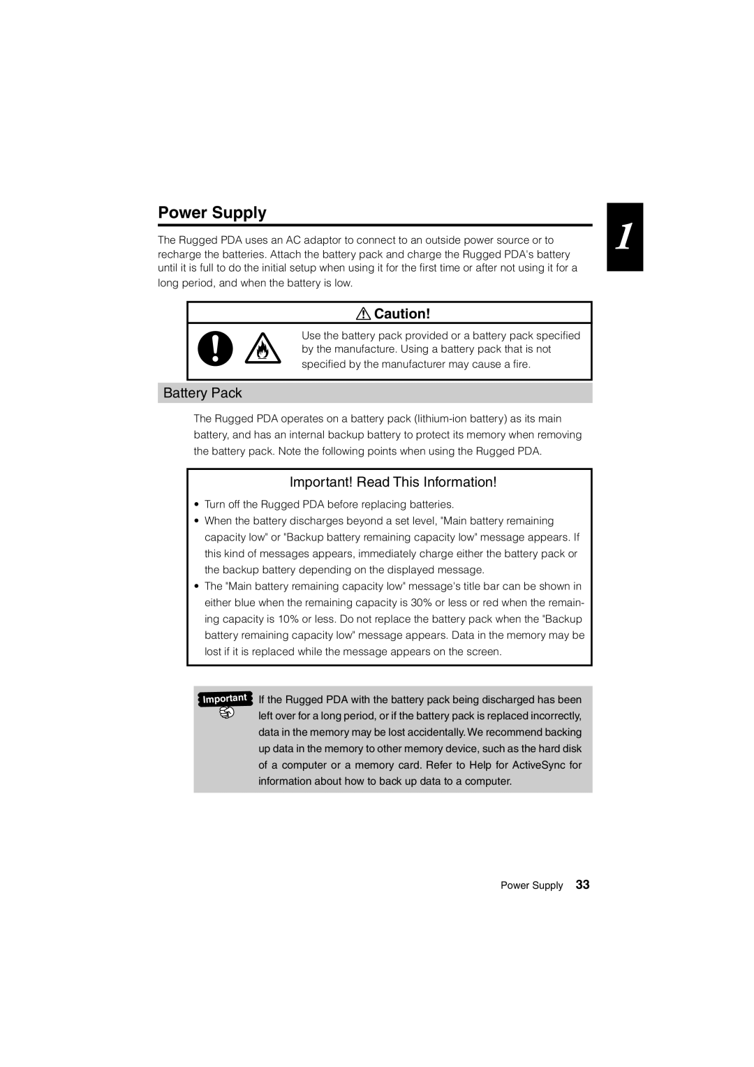 Casio Stylus manual Power Supply, Battery Pack, Important! Read This Information 