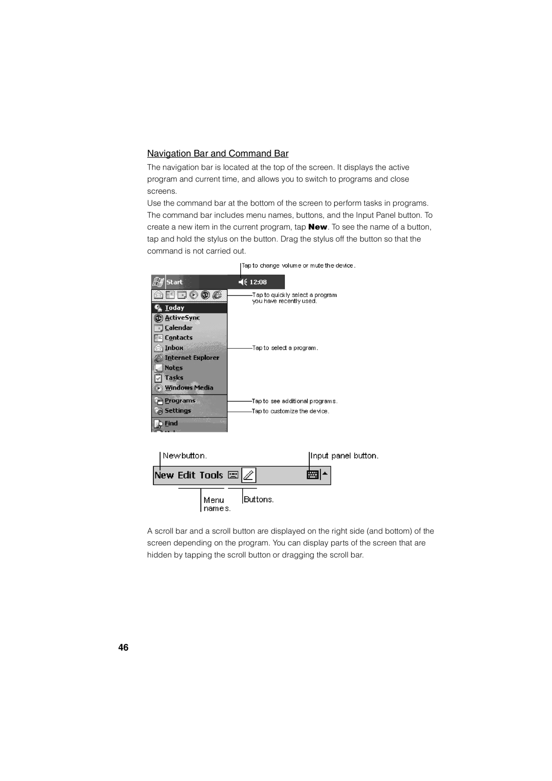 Casio Stylus manual Navigation Bar and Command Bar 