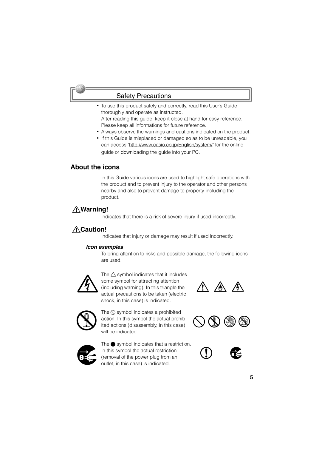 Casio Stylus manual About the icons 