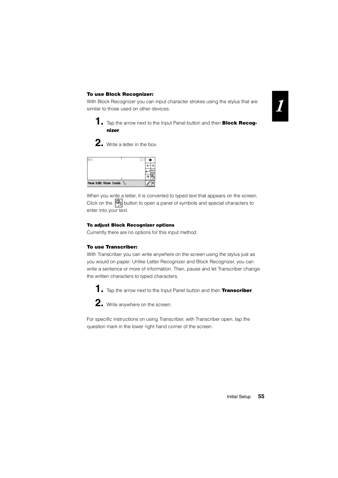 Casio Stylus manual To use Block Recognizer, To adjust Block Recognizer options, To use Transcriber 