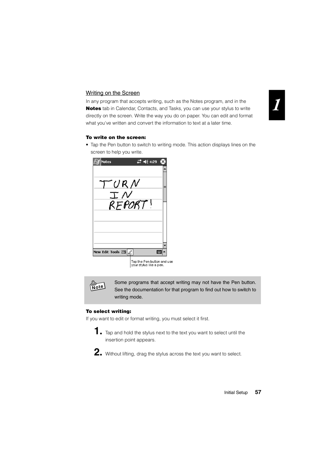 Casio Stylus manual Writing on the Screen, To write on the screen, To select writing 