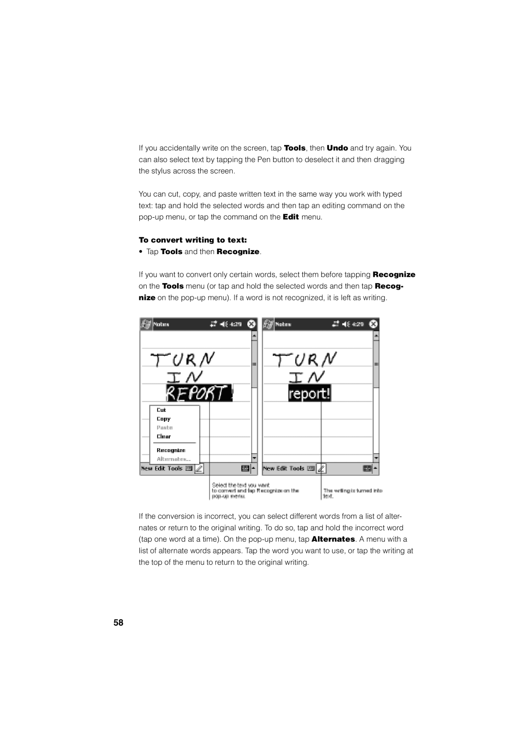 Casio Stylus manual To convert writing to text Tap Tools and then Recognize 