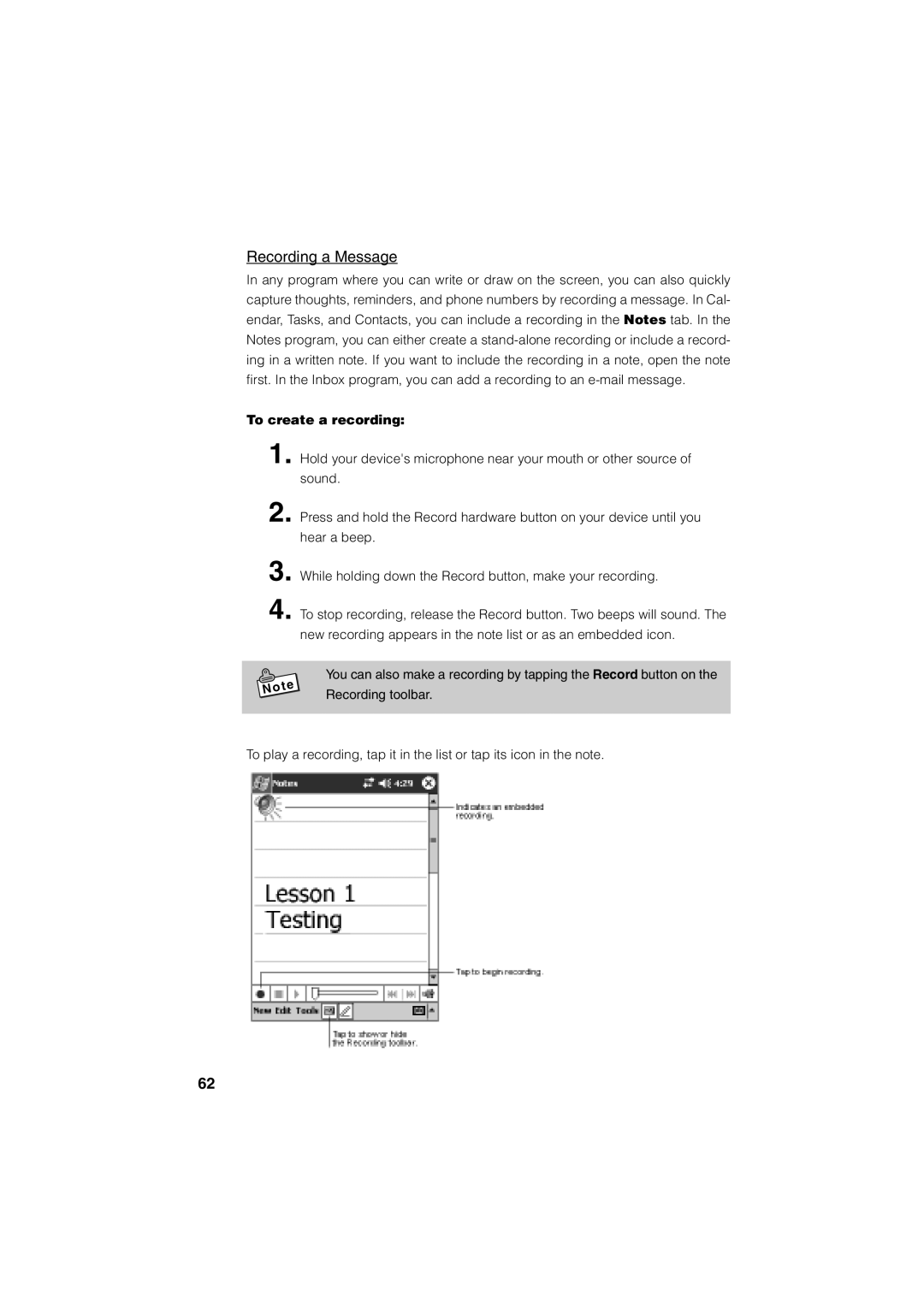 Casio Stylus manual Recording a Message, To create a recording 