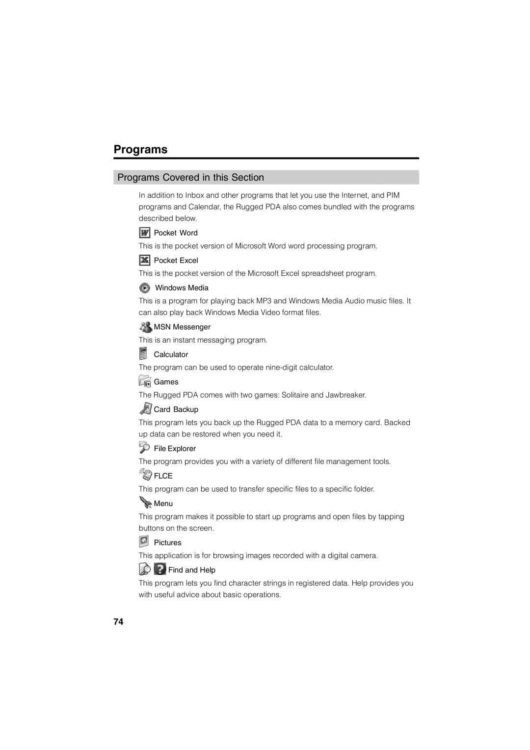 Casio Stylus manual Programs Covered in this Section 