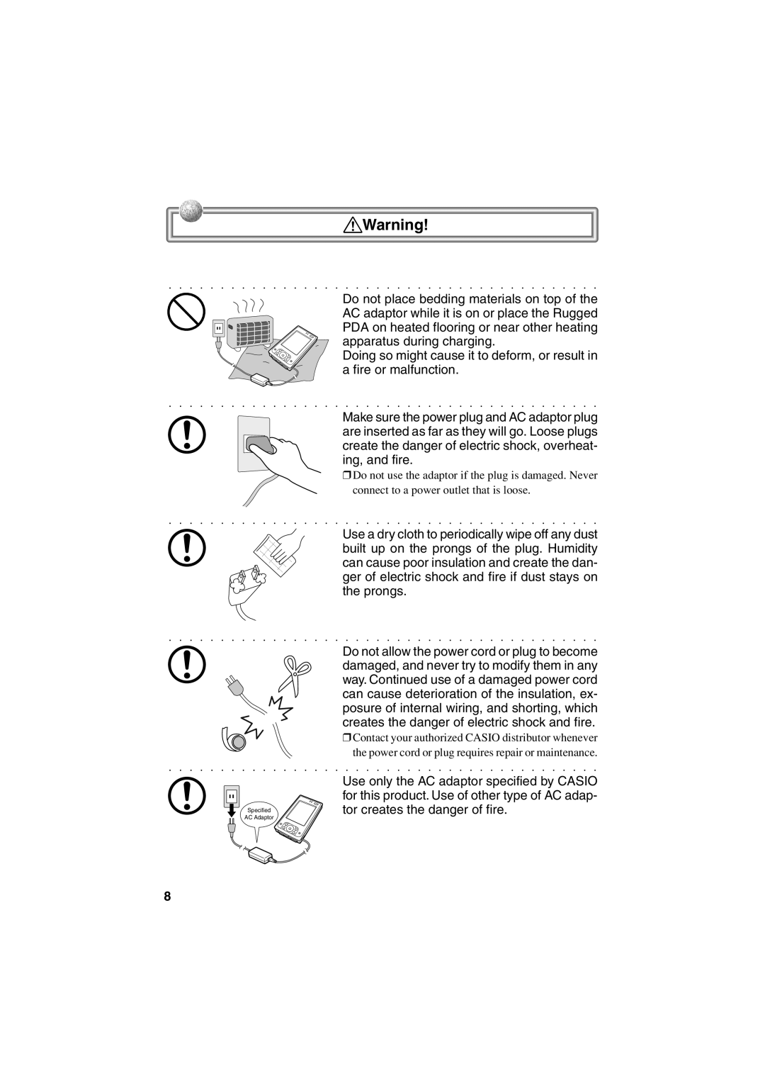 Casio Stylus manual Specified AC Adaptor 