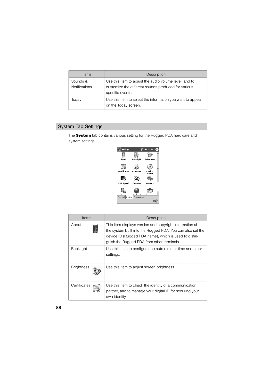 Casio Stylus manual System Tab Settings 