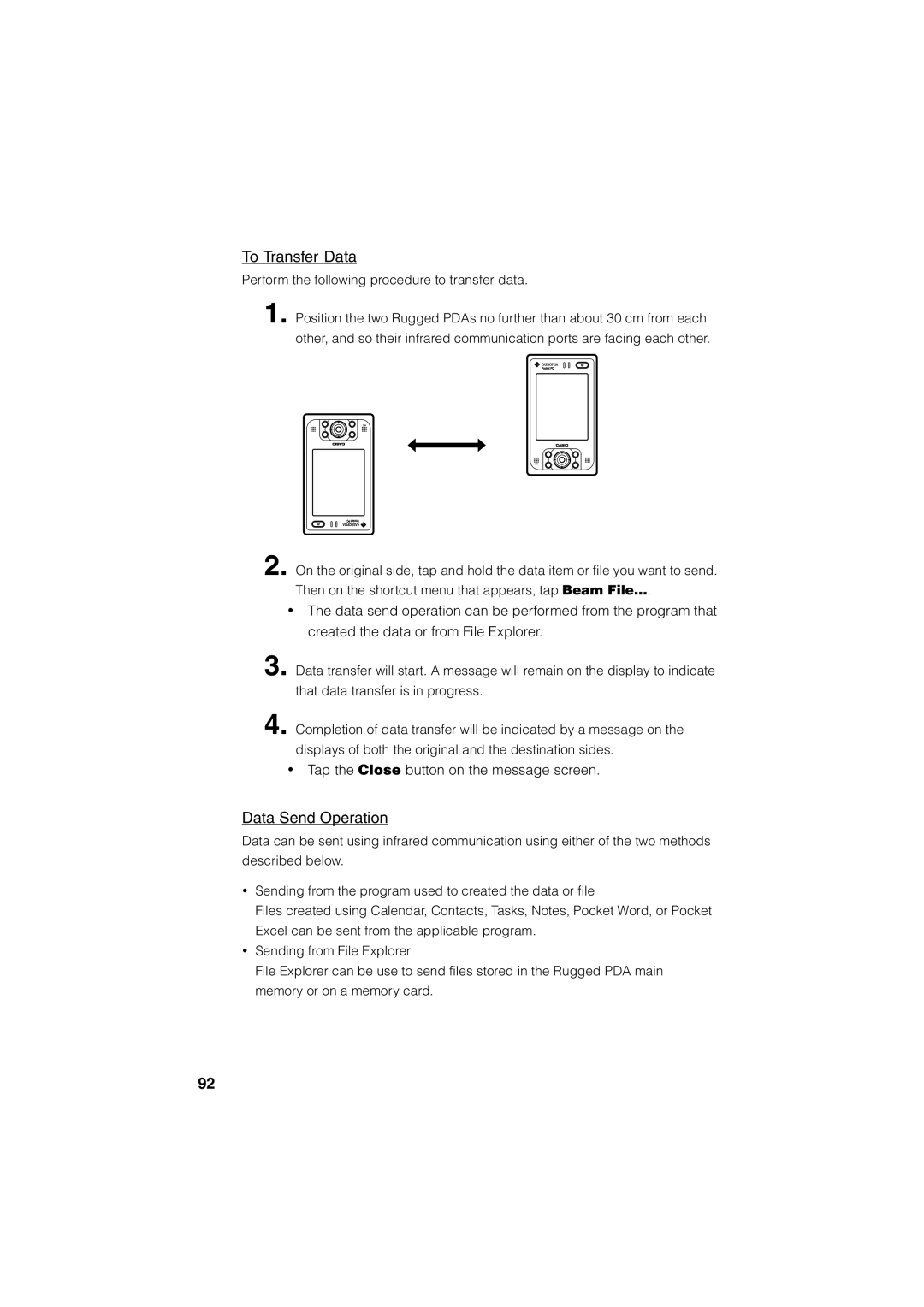 Casio Stylus manual To Transfer Data, Data Send Operation 