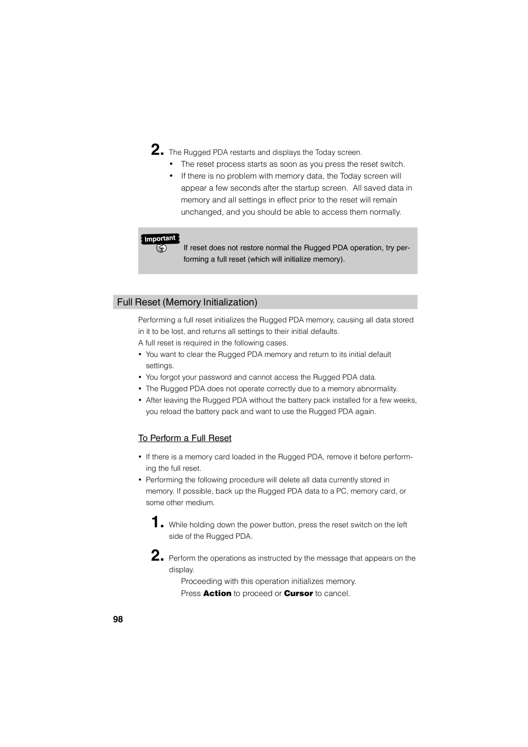 Casio Stylus manual Full Reset Memory Initialization, To Perform a Full Reset 