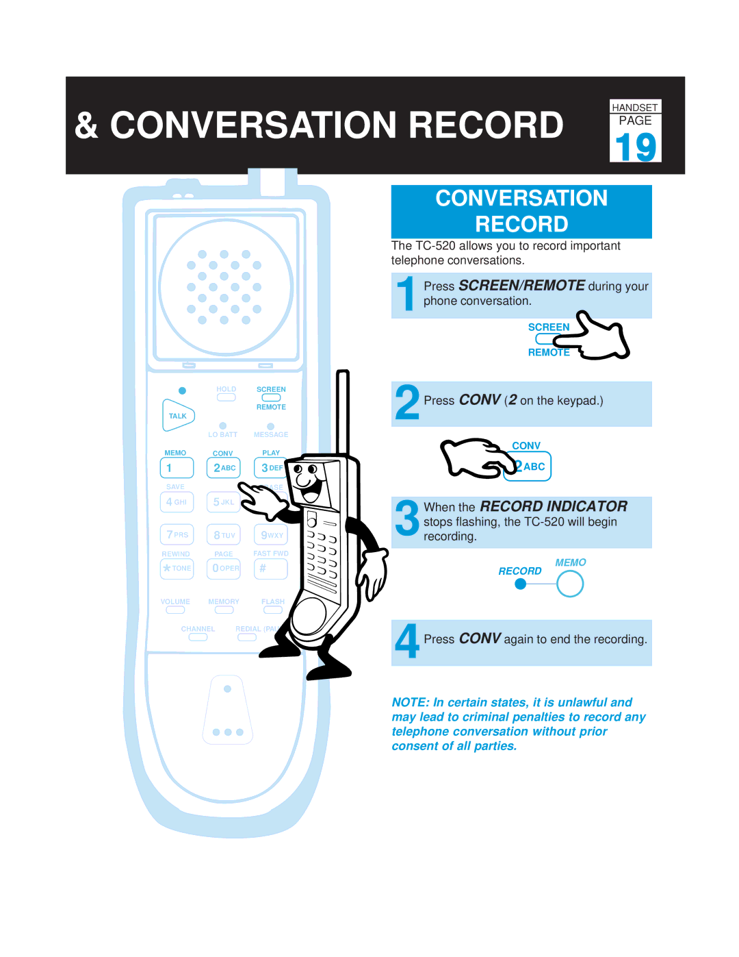 Casio TC-520 manual Conversation Record 