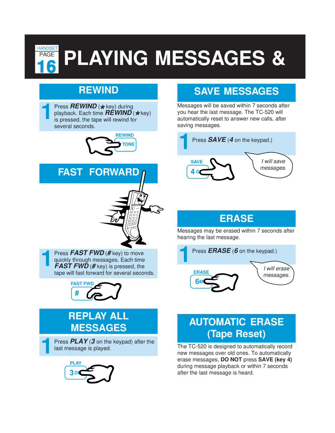 Casio TC-520 manual Playing Messages 