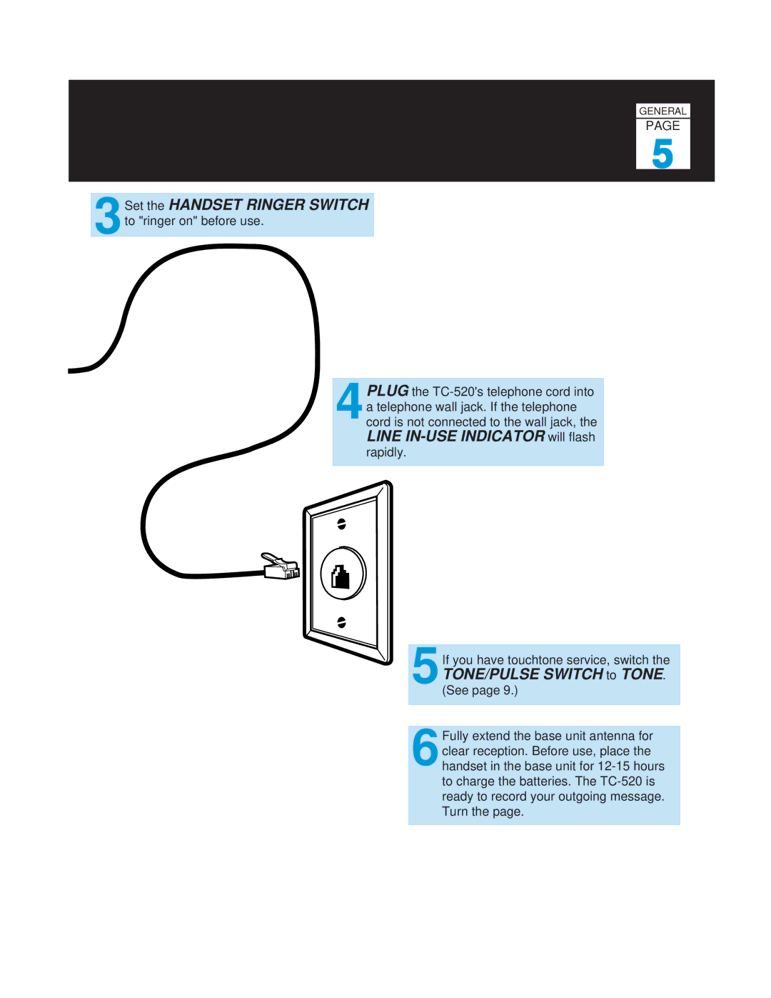 Casio TC-520 manual 3Set the Handset Ringer Switch 