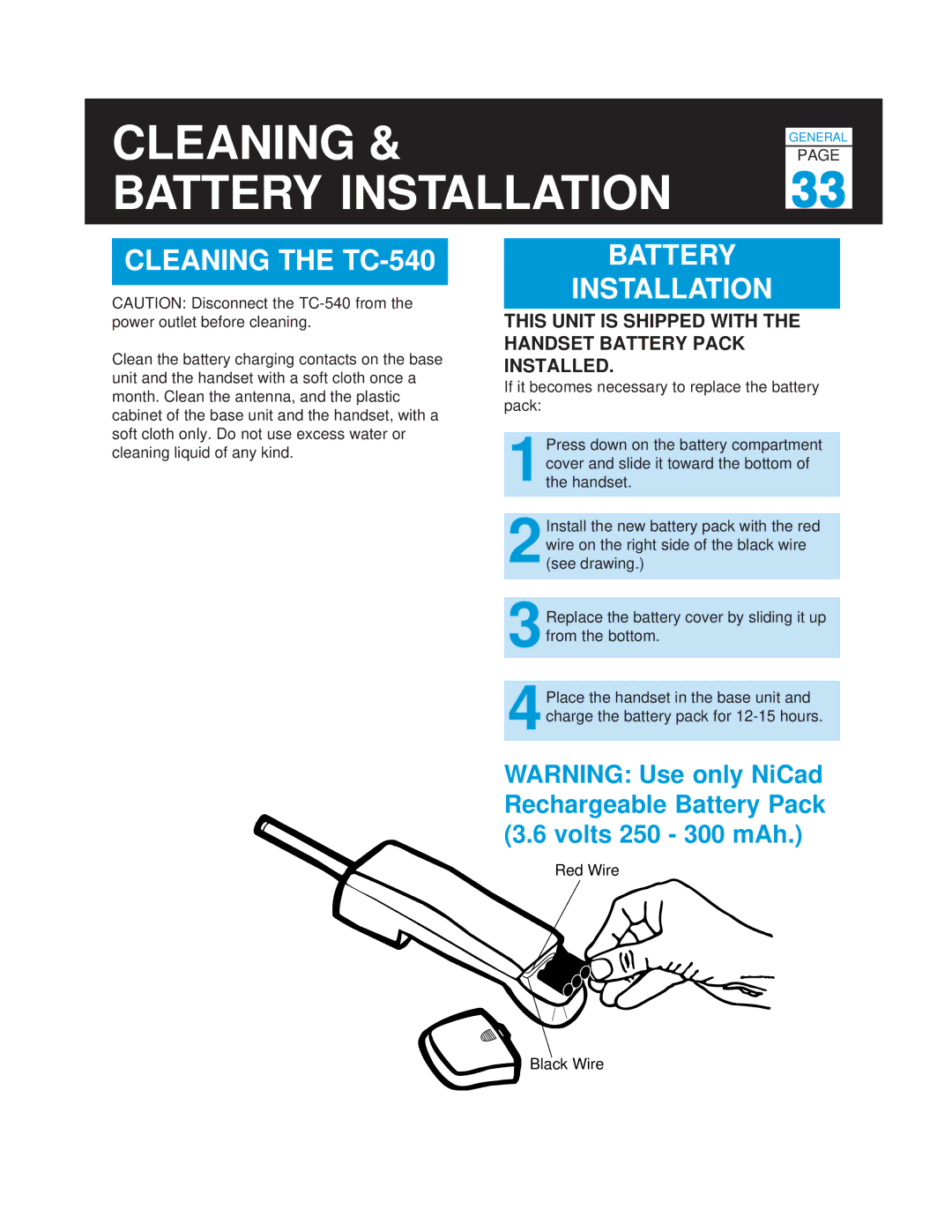 Casio manual Cleaning the TC-540, Battery Installation 