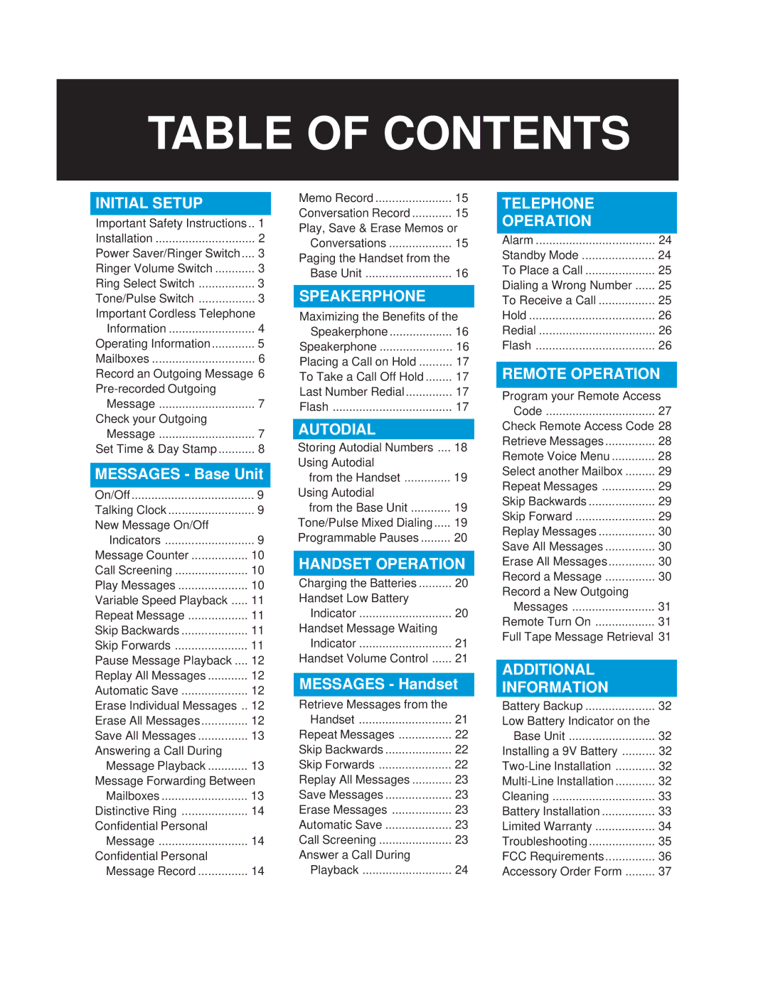 Casio TC-540 manual 38PAGE Table of Contents 