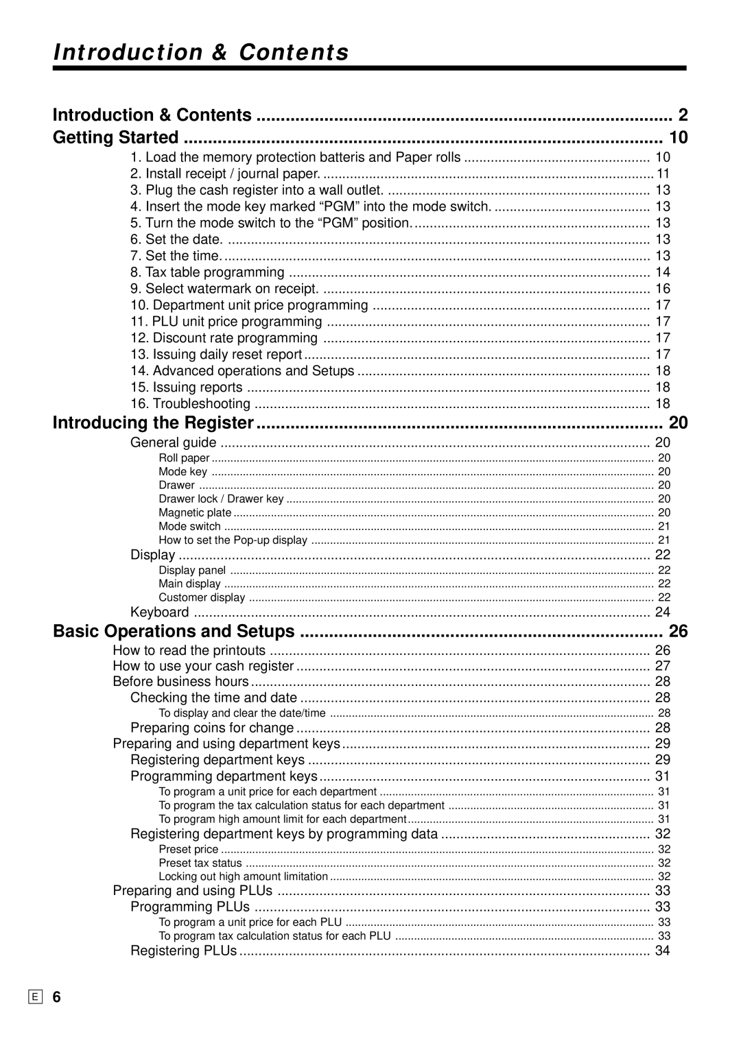 Casio TE1500 user manual Introduction & Contents 