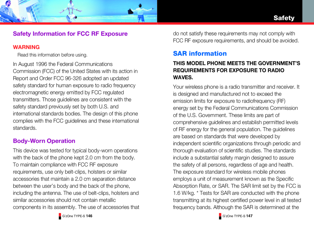 Casio TYPE-S 170, TYPE-S 179, TYPE-S 174 manual SAR information, Safety Information for FCC RF Exposure, Body-Worn Operation 