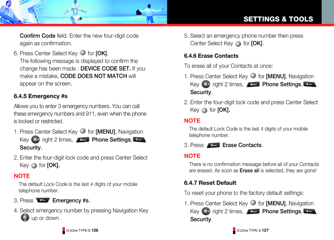 Casio TYPE-S 177, TYPE-S 179, TYPE-S 174, TYPE-S 176, TYPE-S 170 manual Emergency #s, Press Erase Contacts, Reset Default 