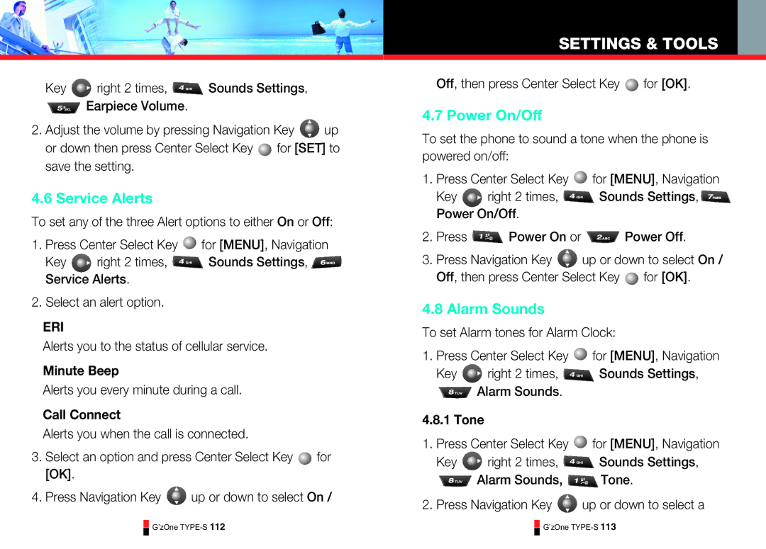 Casio TYPE-S 171, TYPE-S 179, TYPE-S 174, TYPE-S 176, TYPE-S 170, TYPE-S 169 manual Service Alerts, Power On/Off, Alarm Sounds 