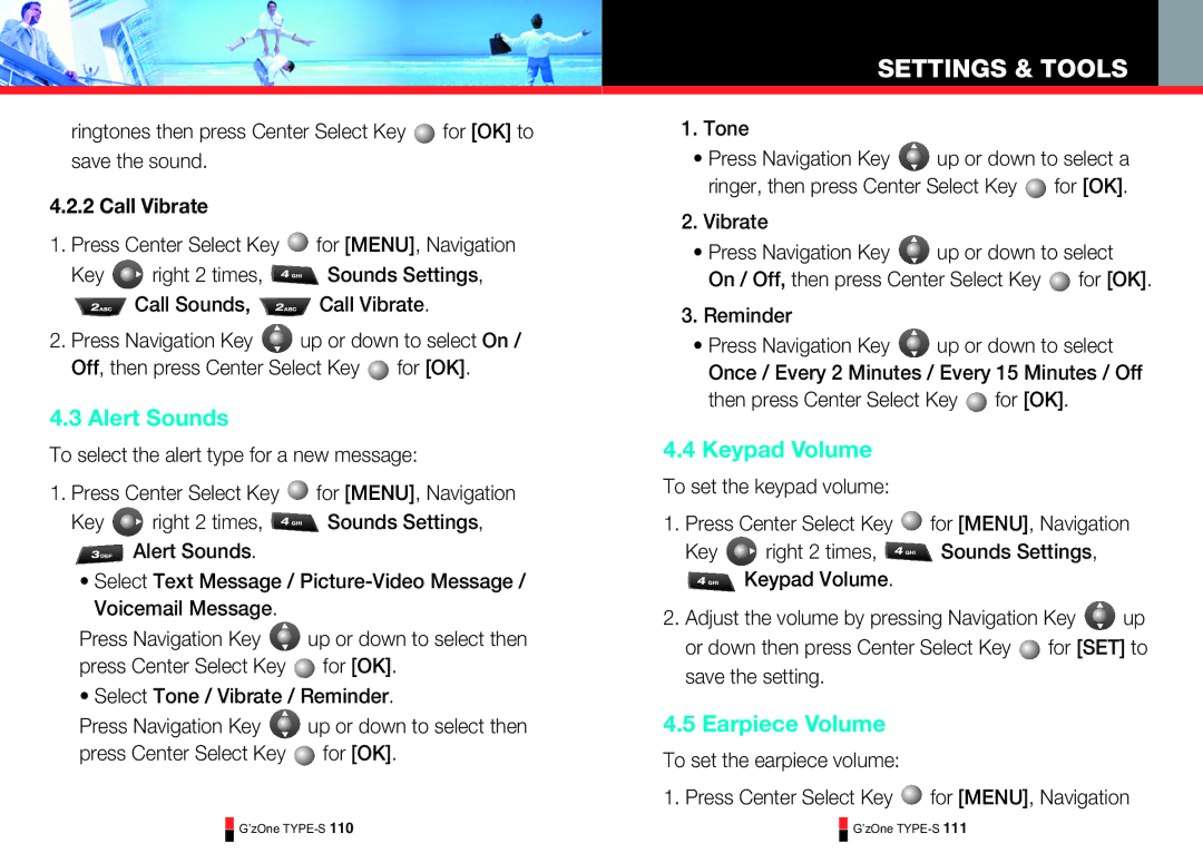 Casio TYPE-S 175, TYPE-S 179, TYPE-S 174, TYPE-S 176 manual Alert Sounds, Keypad Volume, Earpiece Volume, Call Vibrate, Tone 