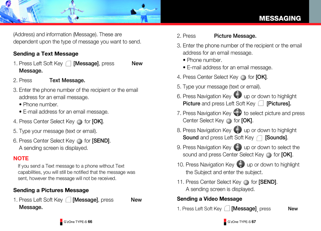 Casio TYPE-S 177 manual Sending a Text Message, Sending a Pictures Message, Press Left Soft Key Message, press New Message 