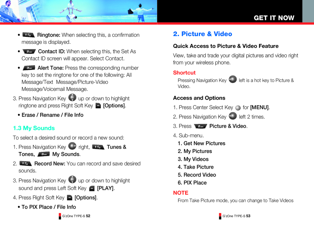 Casio TYPE-S 171 manual Picture & Video, Erase / Rename / File Info, Press Right Soft Key Options To PIX Place / File Info 