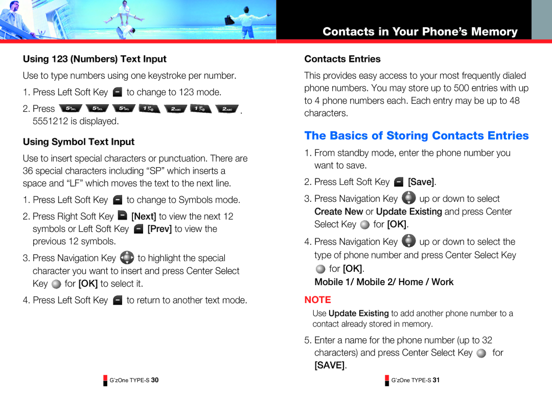Casio TYPE-S 176, TYPE-S 179 Basics of Storing Contacts Entries, Using 123 Numbers Text Input, Using Symbol Text Input 