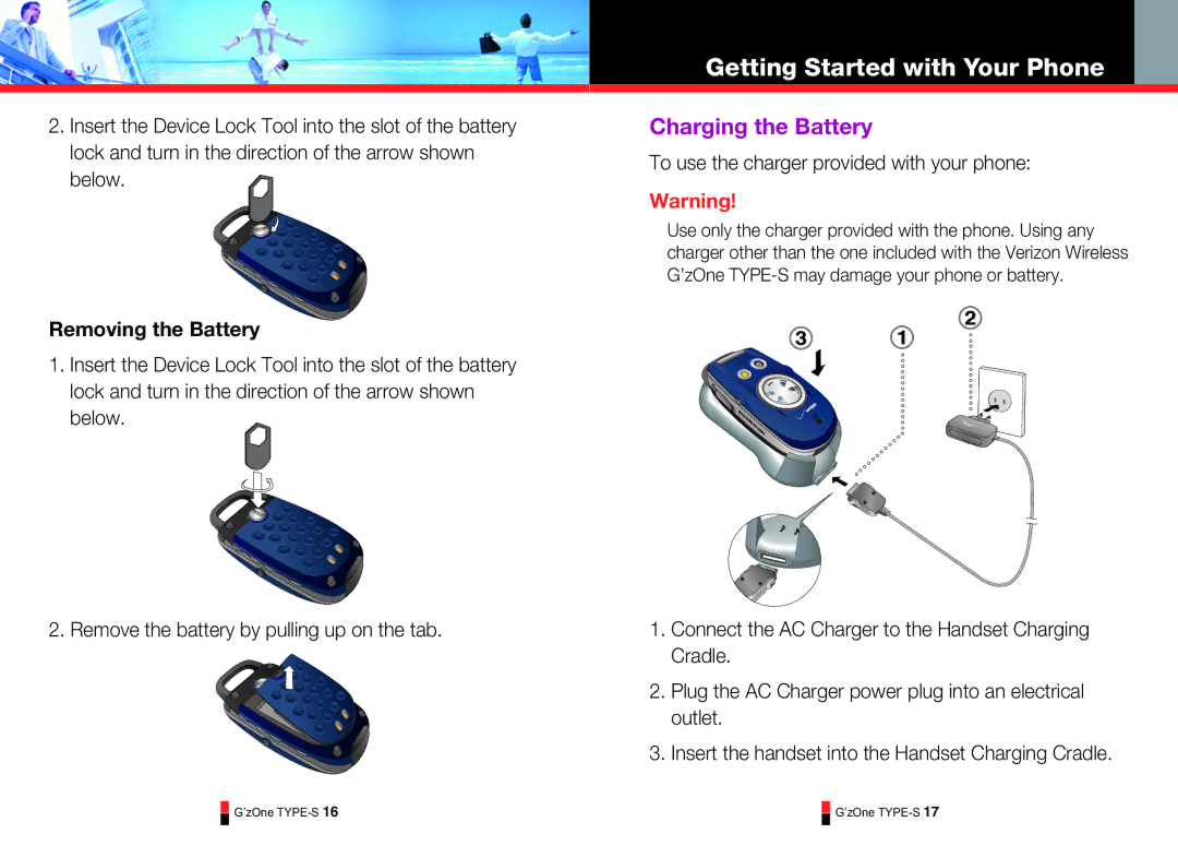 Casio TYPE-S 173, TYPE-S 179 manual Charging the Battery, Removing the Battery, To use the charger provided with your phone 