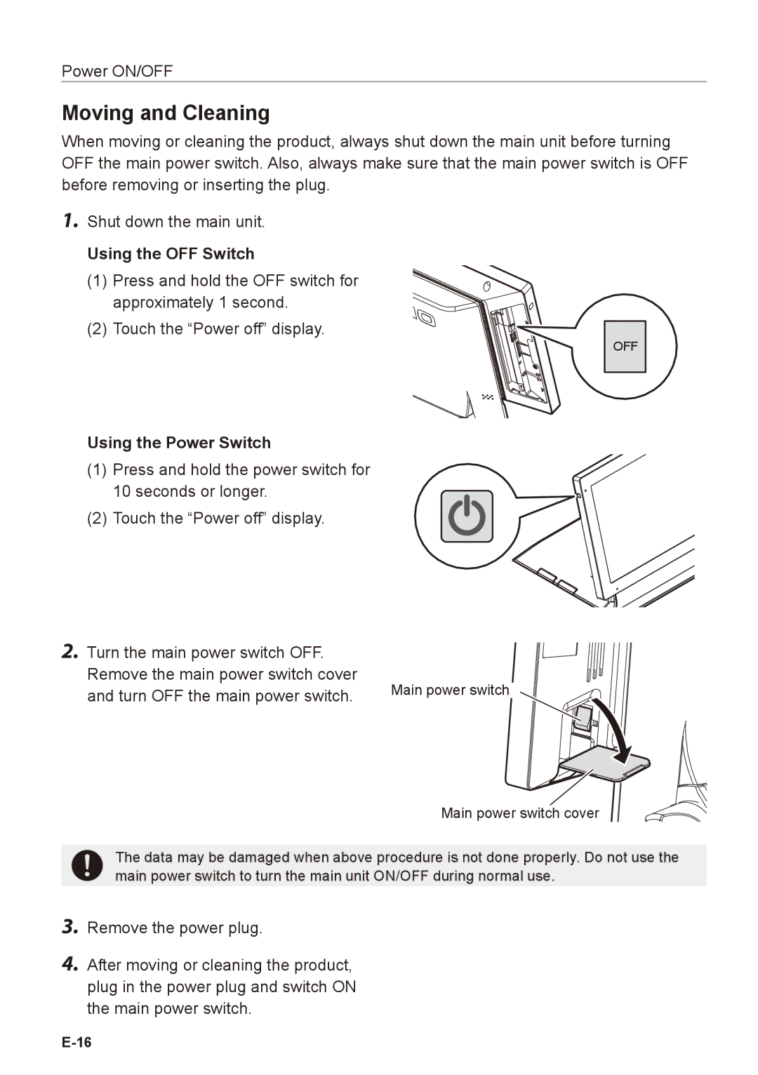 Casio V-R7000, V-R7100 user manual Moving and Cleaning, Using the Power Switch 