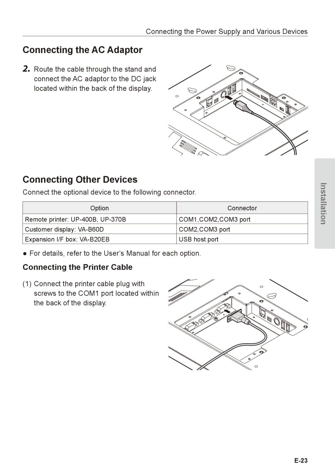 Casio V-R7100, V-R7000 user manual Connecting the AC Adaptor, Connecting Other Devices, Connecting the Printer Cable 