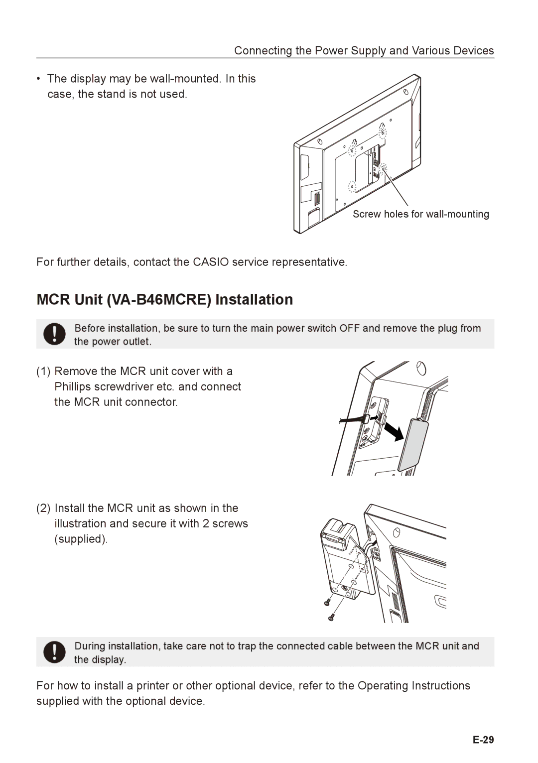 Casio V-R7100, V-R7000 user manual MCR Unit VA-B46MCRE Installation 