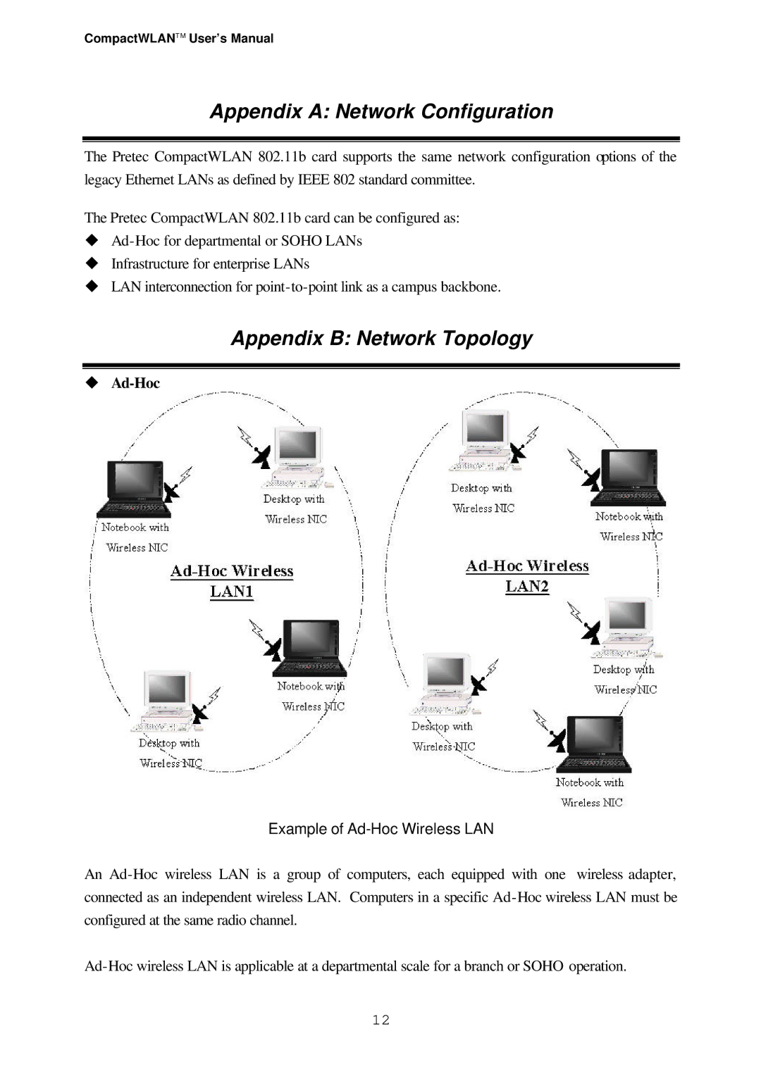 Casio Version 3.20 user manual Appendix a Network Configuration, Appendix B Network Topology, Ad-Hoc 