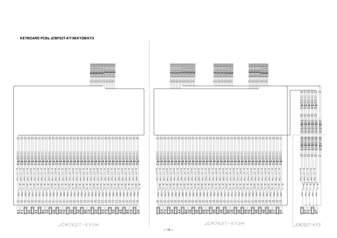 Casio WK-1500 manual Keyboard PCBs JCM762T-KY1M/KY2M/KY3 