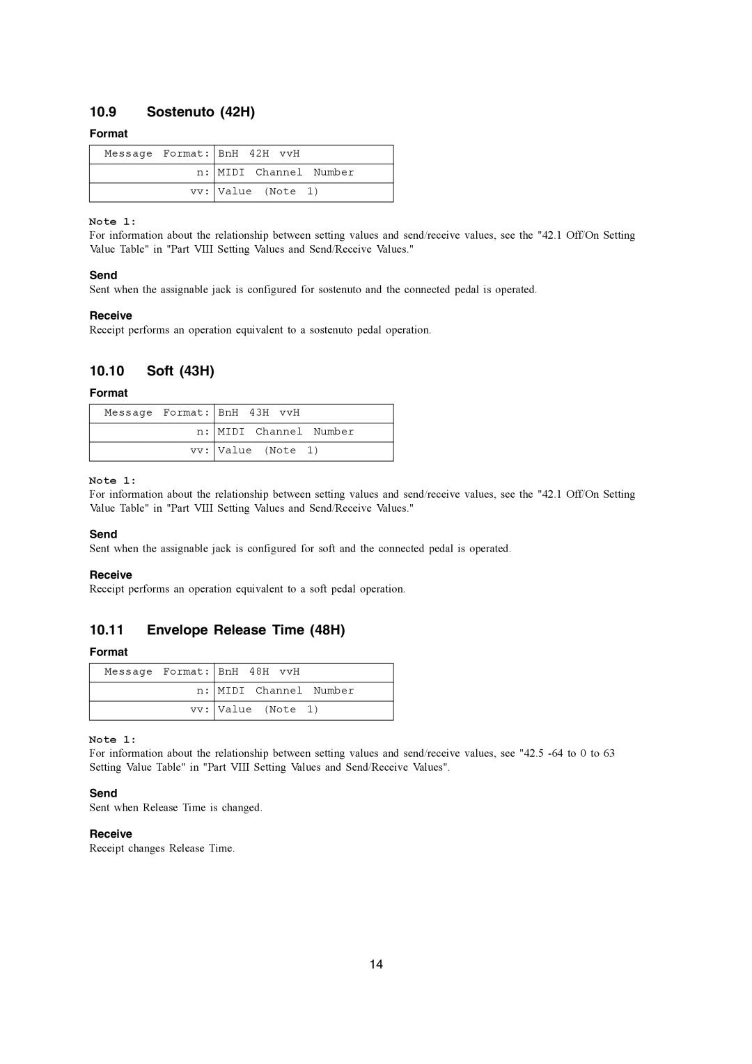 Casio WK-3700, WK-3200, CTK-900 manual Sostenuto 42H, Soft 43H, Envelope Release Time 48H 