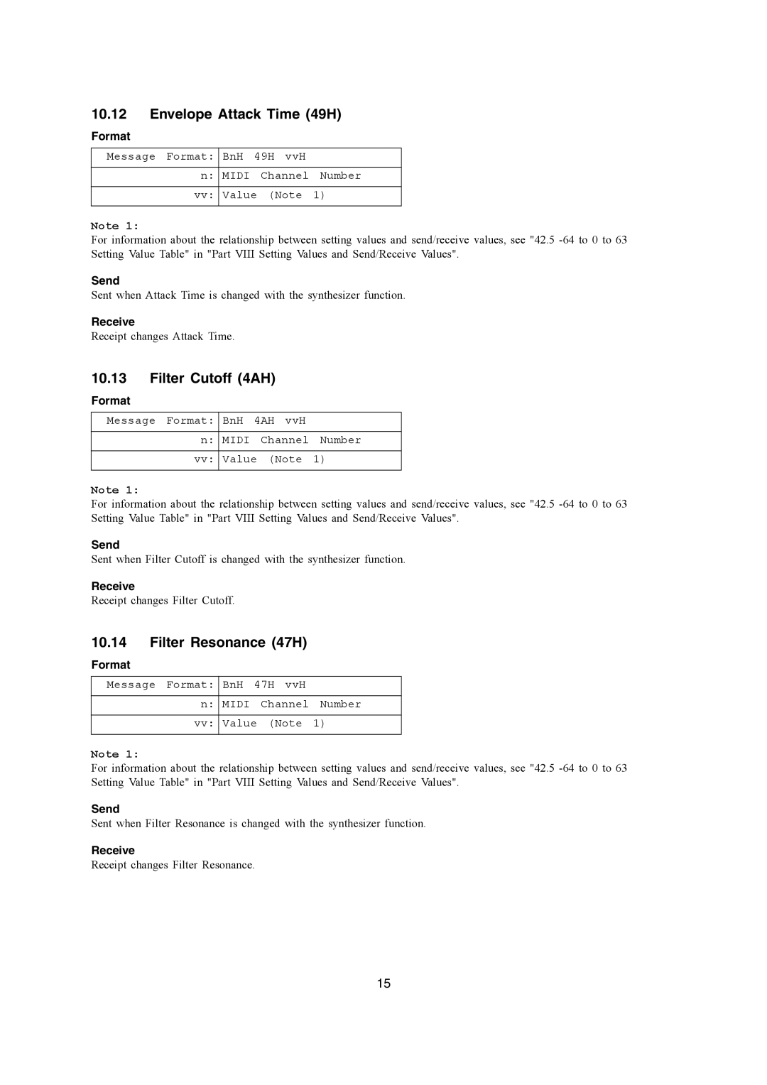 Casio WK-3200, CTK-900, WK-3700 manual Envelope Attack Time 49H, Filter Cutoff 4AH, Filter Resonance 47H 