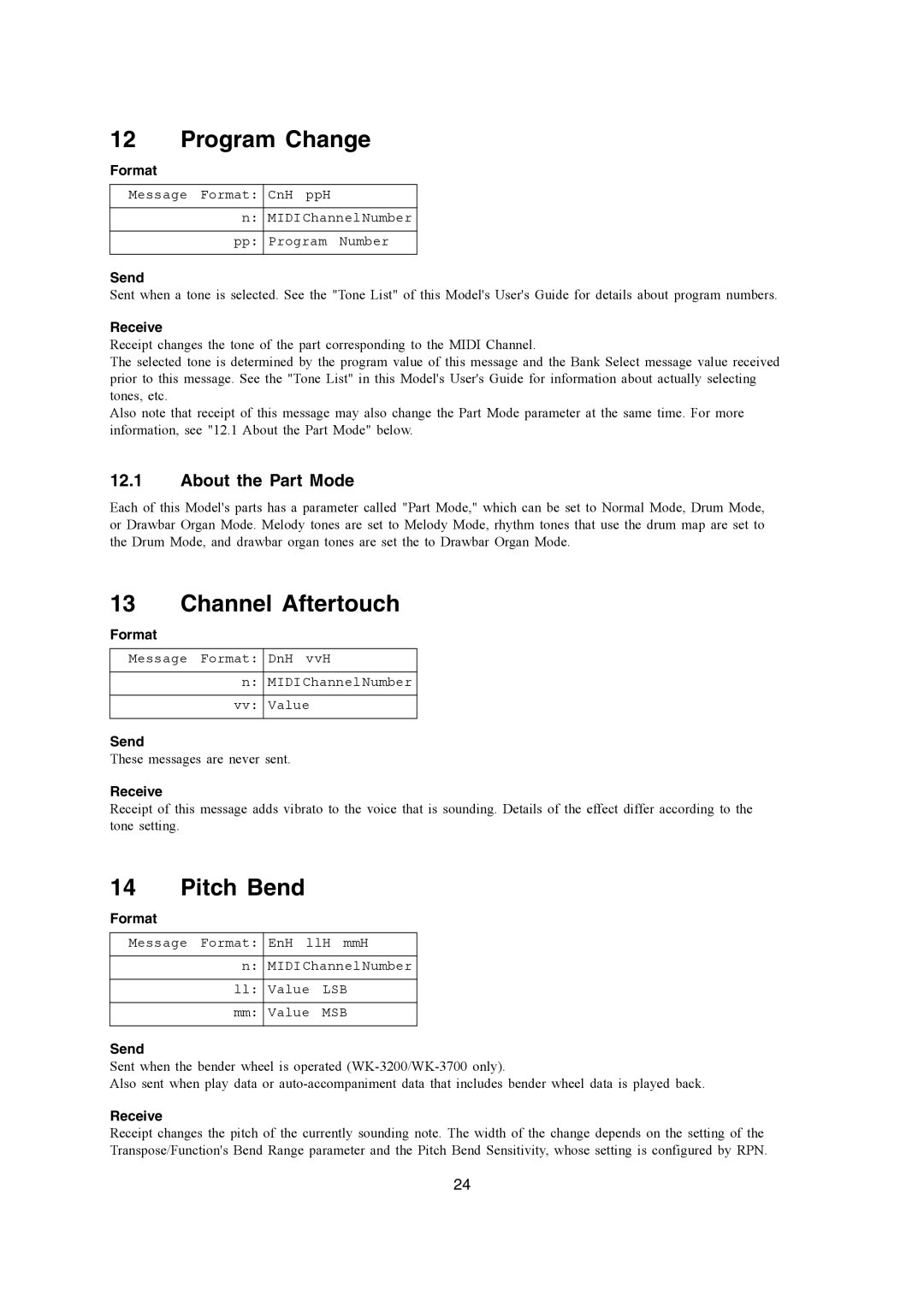 Casio WK-3200, CTK-900, WK-3700 manual Program Change, Channel Aftertouch, Pitch Bend, About the Part Mode 